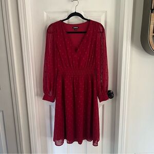 Express Red Smocked Sundress with Bishop Sleeves